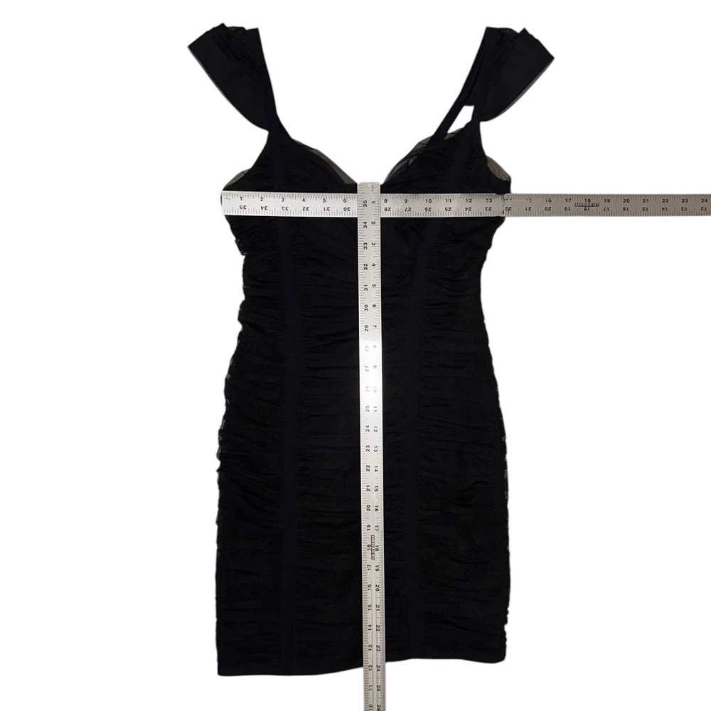 BCBGMaxAzria Tulle Cocktail Dress Black Cap Sleeve Bodycon Mini Dress Sz XS NWOT - Picture 5 of 8